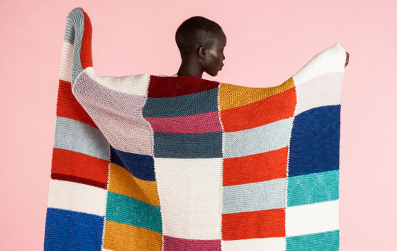 Caron Knit Patchwork Blanket with Visible Seams​