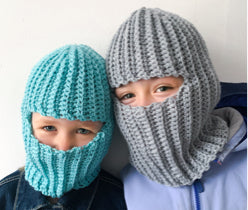 Two kids wearing balaclava in color blue and gray 