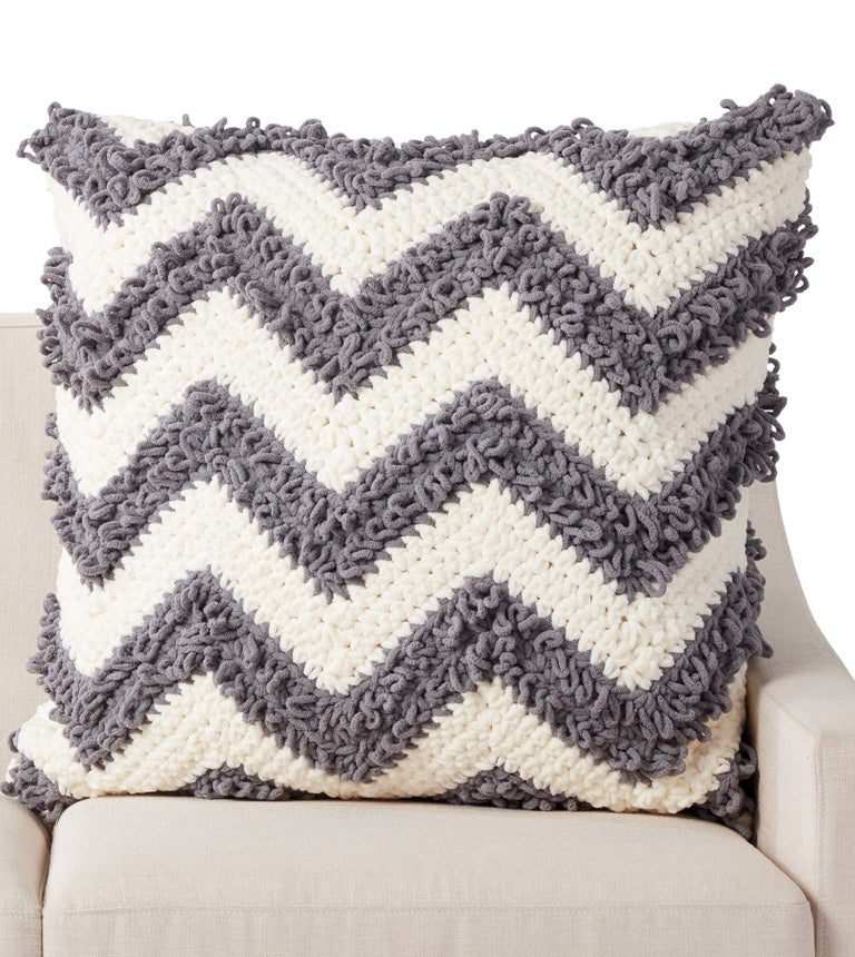 Intermediate Loop Stitch Chevron Crochet Pillow