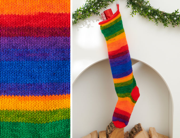 image of Red Heart Stripy Knit Stocking Pattern