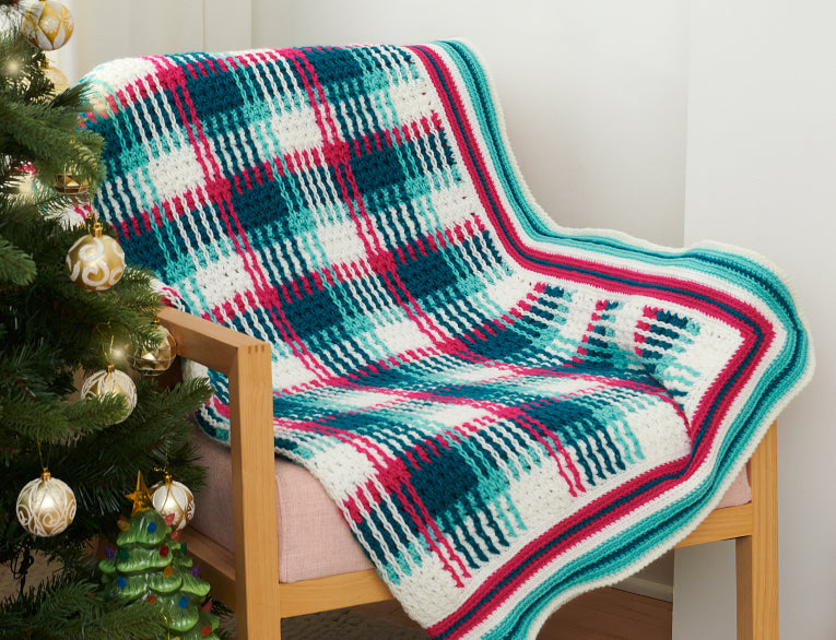 image of Red Heart Crochet Plaid Blanket