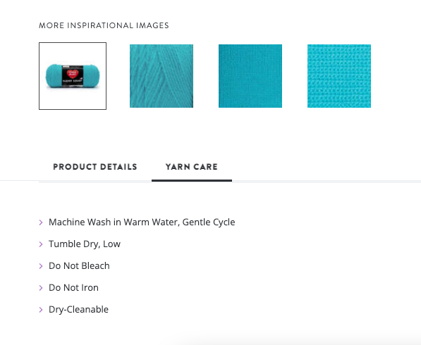 Where to find yarn care on product page guide image