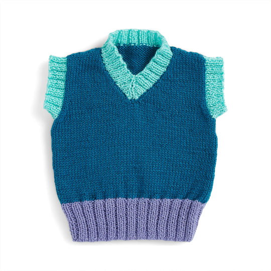 Women's Knitted Vest Blue and Green Round Neck THE-ARE