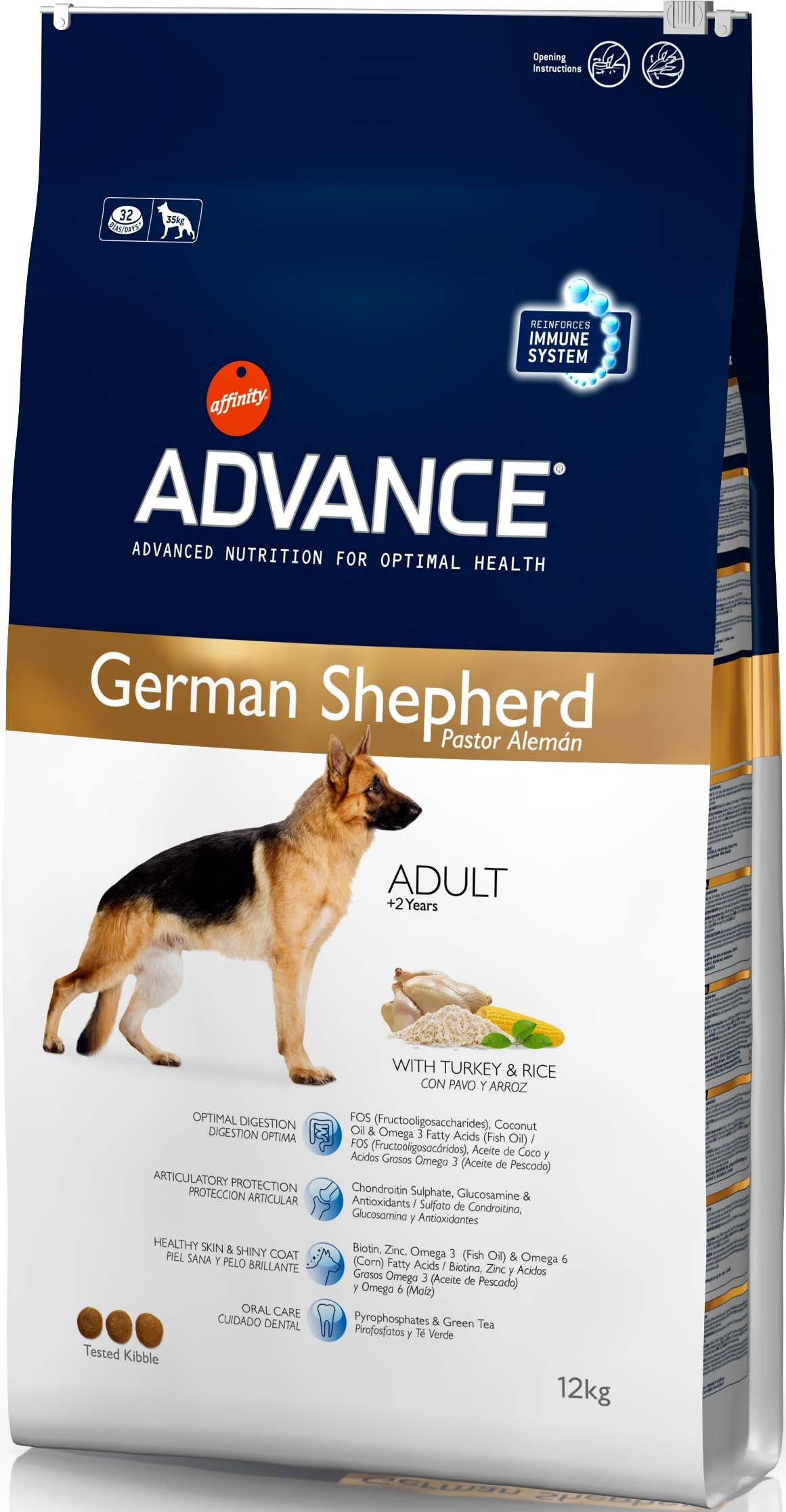 ADVANCE German Shepherd - Hrană pentru câini, cu Curcan şi orez, 12kg