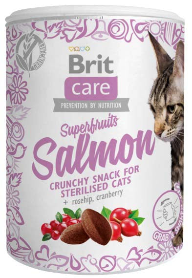 Brit care superfruits, recompense crocante cu somon, pentru pisici 100g