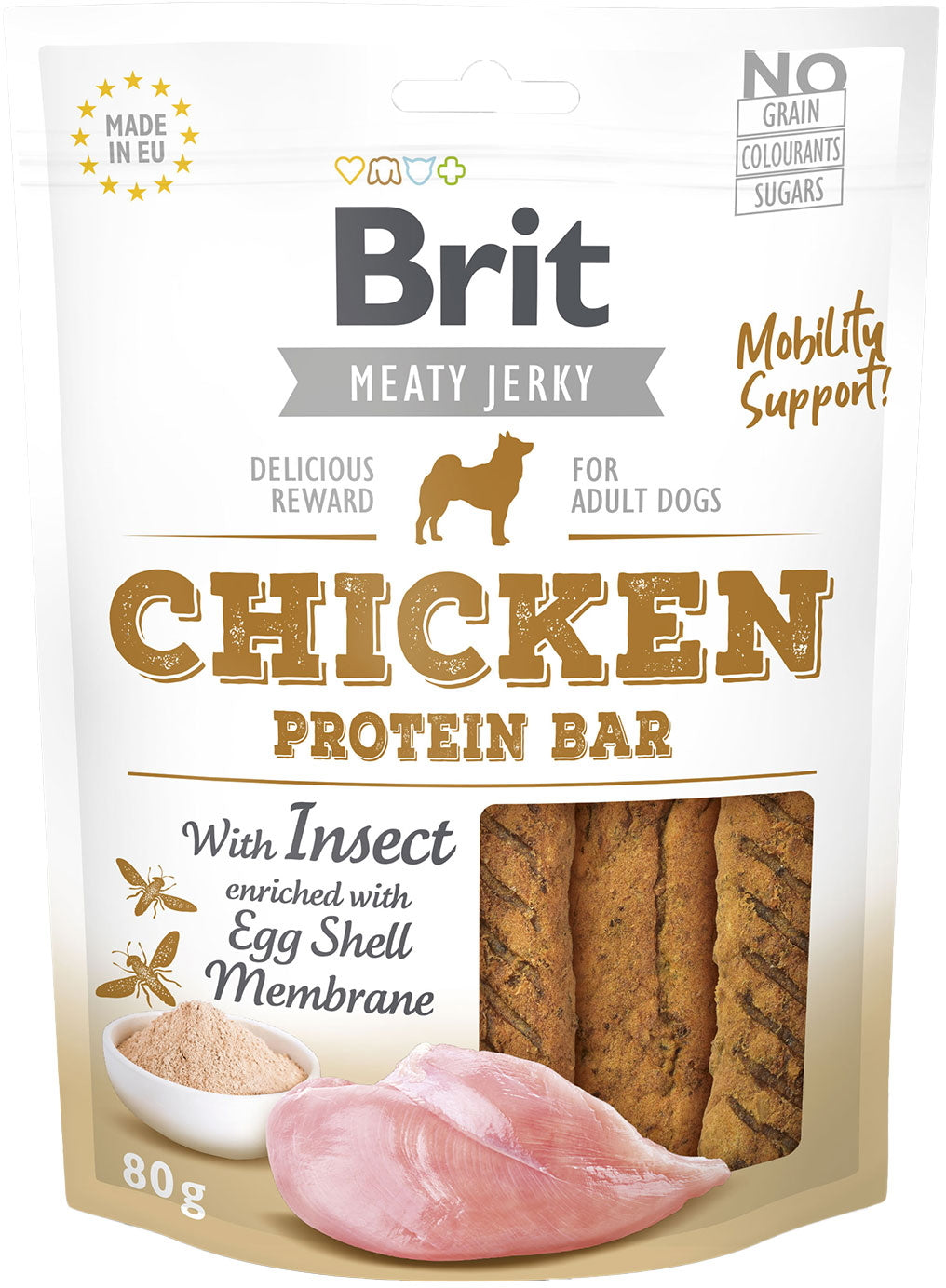 BRIT Jerky Recompensă pentru câini, Baton proteic, cu Pui şi Insecte 80g