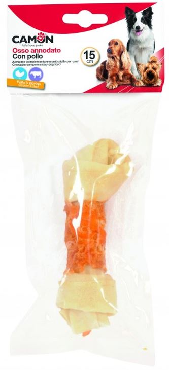 CAMON Recompense pentru câini, în formă de os înnodat, cu Pui şi Vită, 15cm, 70g