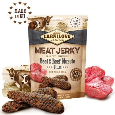 CARNILOVE Jerky Recompensă pentru câini, File de vită şi muşchi de vită 100g