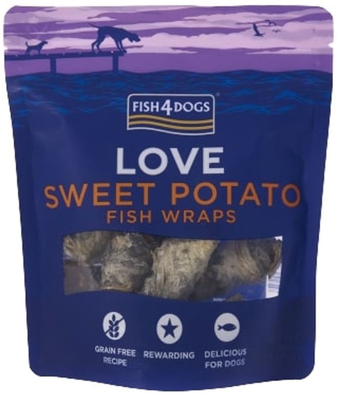 Fish4dogs love recompensă pentru câini, rulou piele de peşte/cartofi dulci 100g