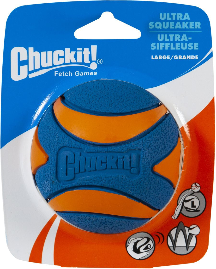 CHUCKIT! Ultra Squeaker Ball Jucărie pentru câini, minge cu sunet, L