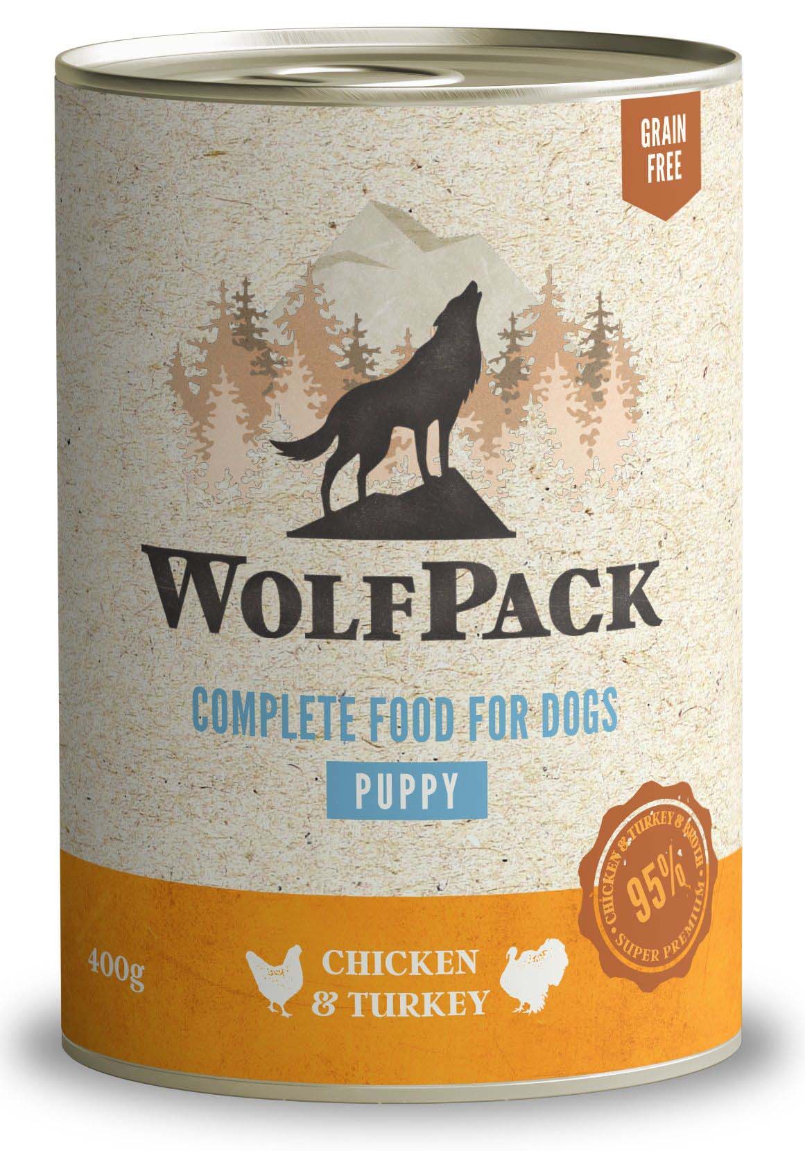 WOLFPACK PUPPY Pui/Curcan, Hrană umedă pentru căţei 400g
