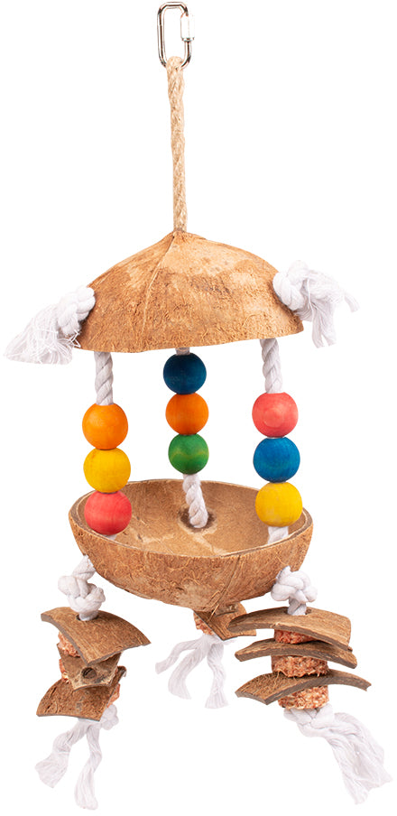 Duvo+ jucărie pentru păsări cocos şi bile colorate, 15x15x29cm