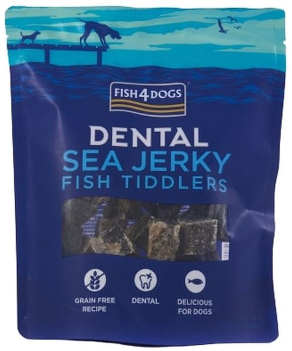 FISH4DOGS Dental Sea Recompensă pentru câini, bucăţi din piele de peşte alb 115g