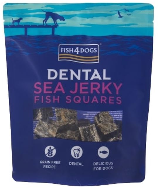 Fish4dogs dental sea recompensă pentru câini, pătrăţel din piele de peşte 115g