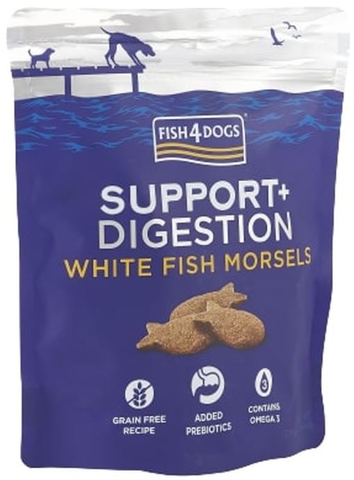 Fish4dogs support+ digestion recompensă pentru câini, biscuiţi cu peşte alb 225g