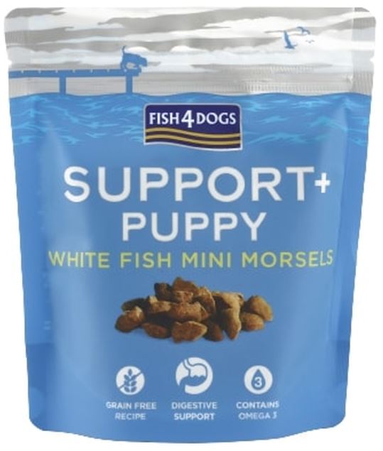 Fish4dogs support+ puppy recompensă pentru căţei, biscuiţi cu peşte alb 150g