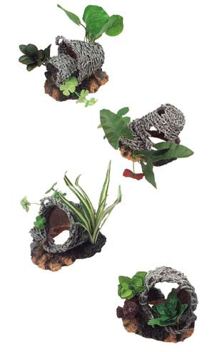 FLAMINGO Decor acvariu coş cu plante, diverse modele 15x10x13 cm