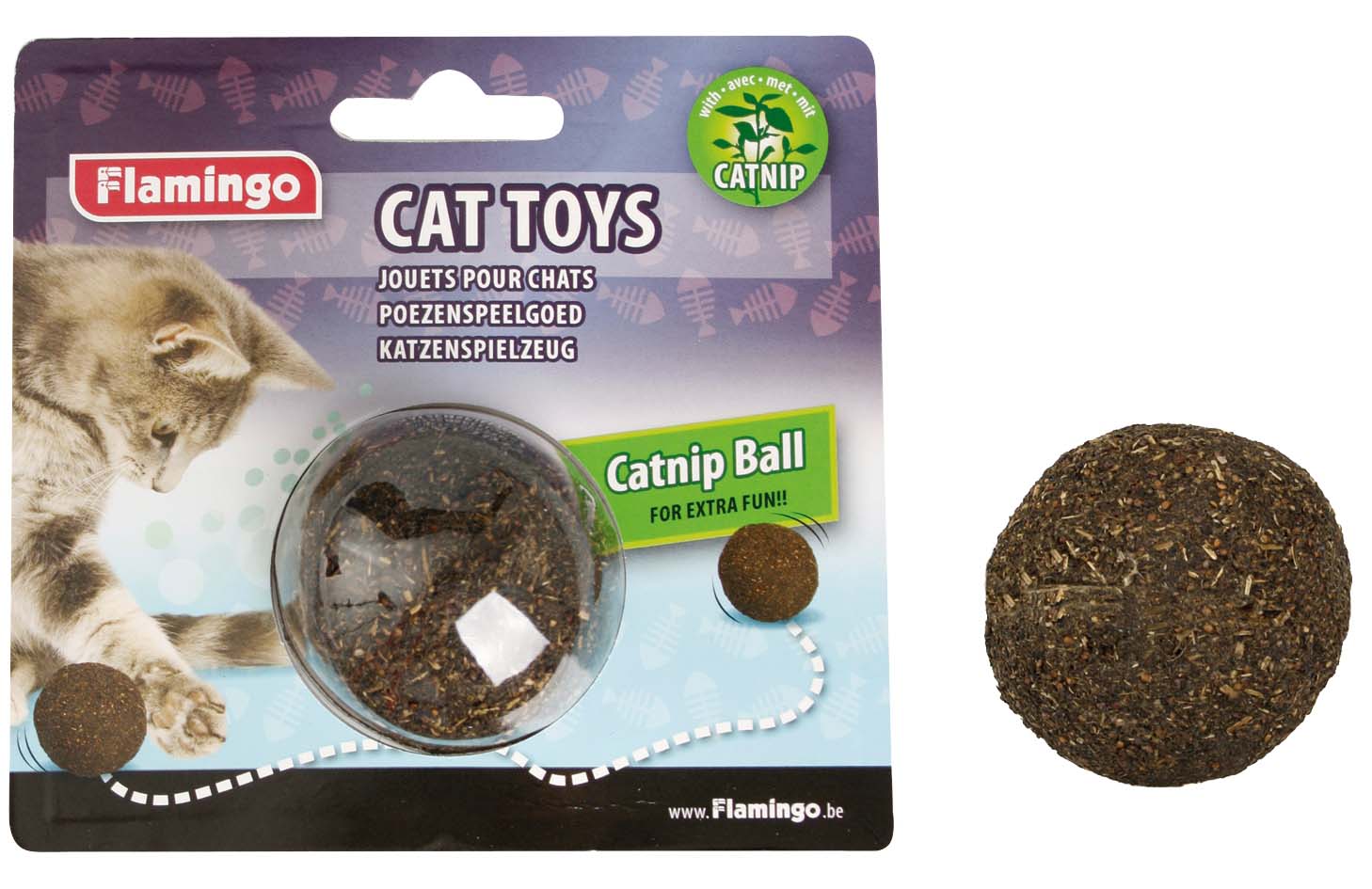 Flamingo jucărie pentru pisici minge cu iarba pisicii, 5cm