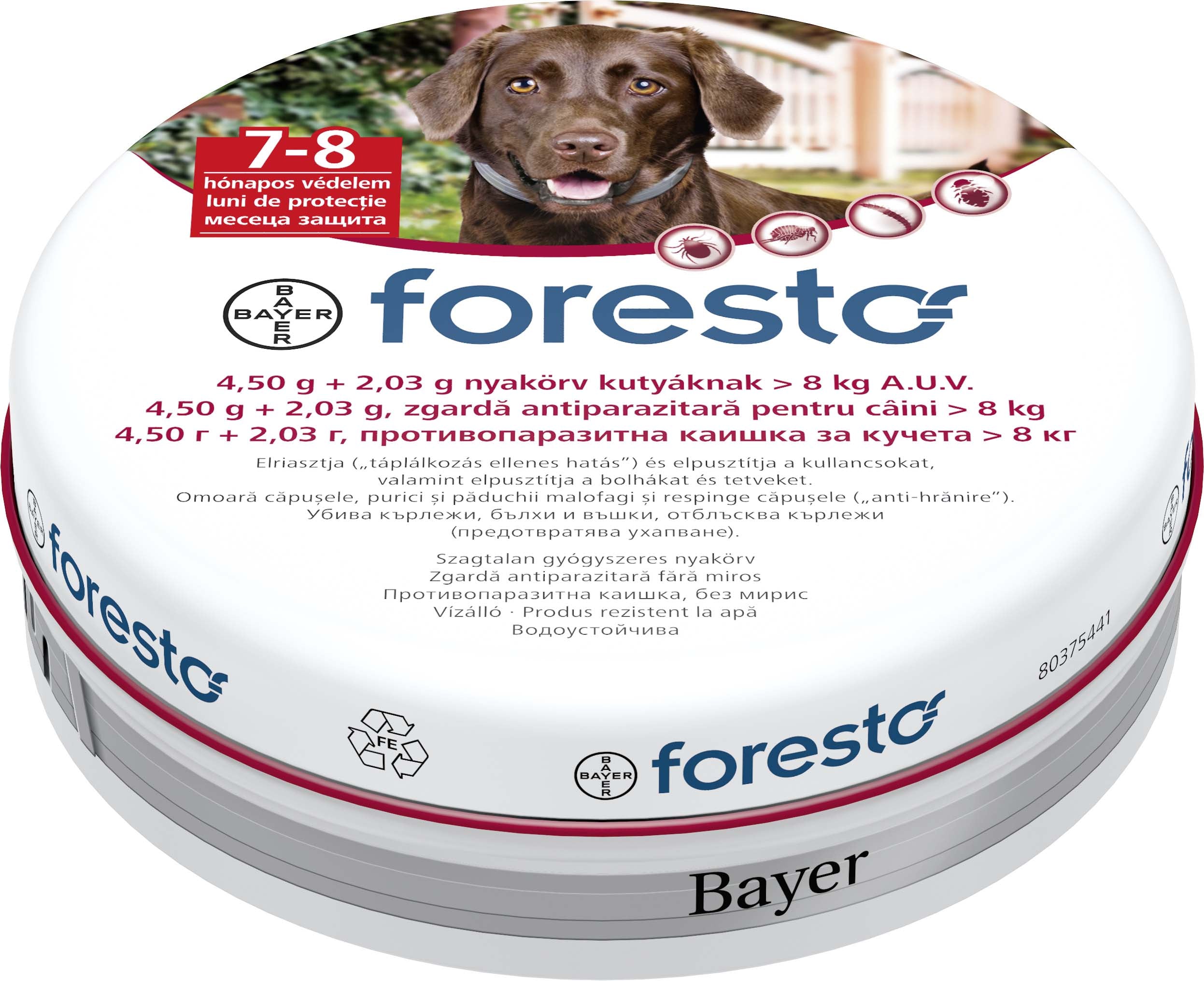 Foresto zgardă antiparazitară pentru câini de talie medie şi mare (8kg)