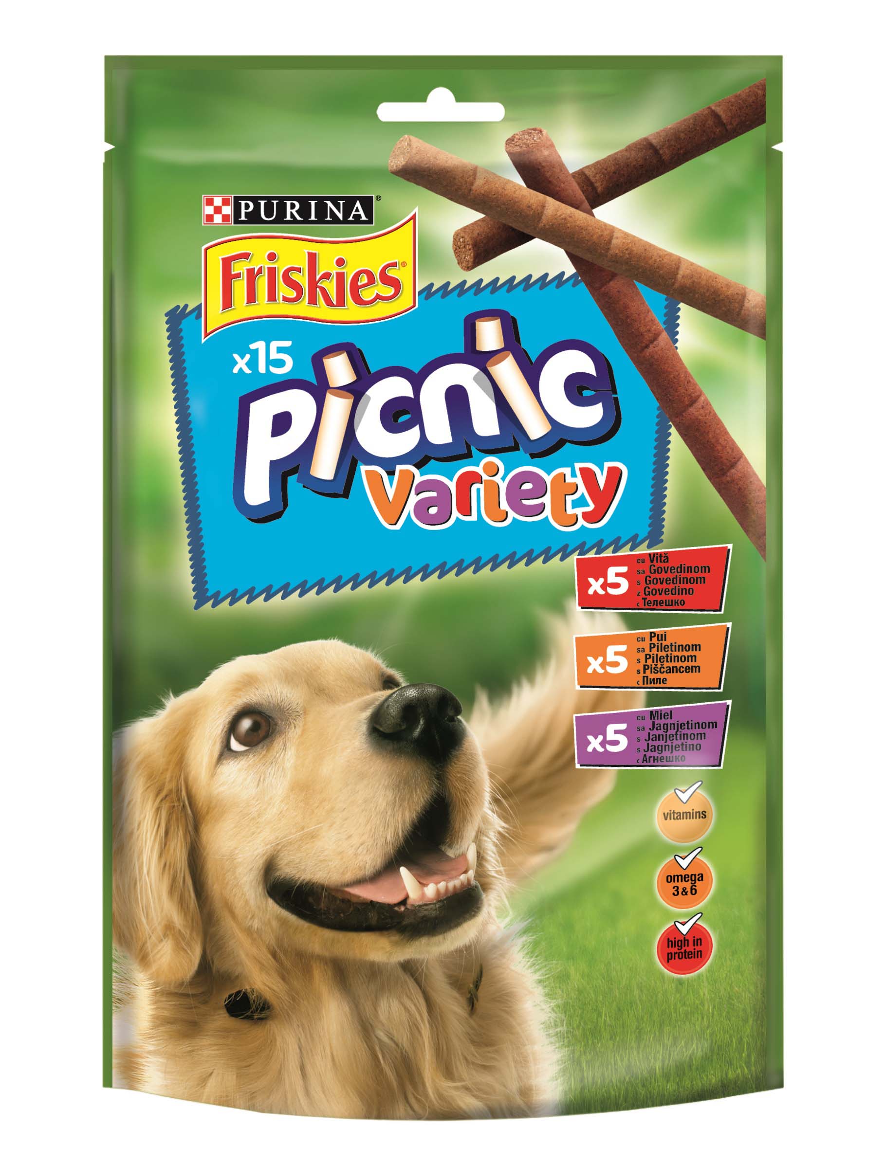 FRISKIES Recompense pentru câini PICNIC Variety cu Vită, Pui şi Miel 126g