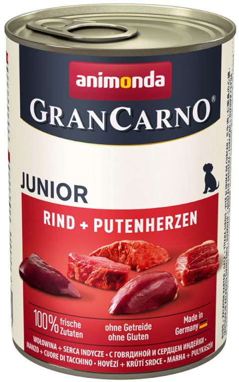 GRANCARNO JUNIOR, conservă cu Vită şi Inimă de Curcan 400g