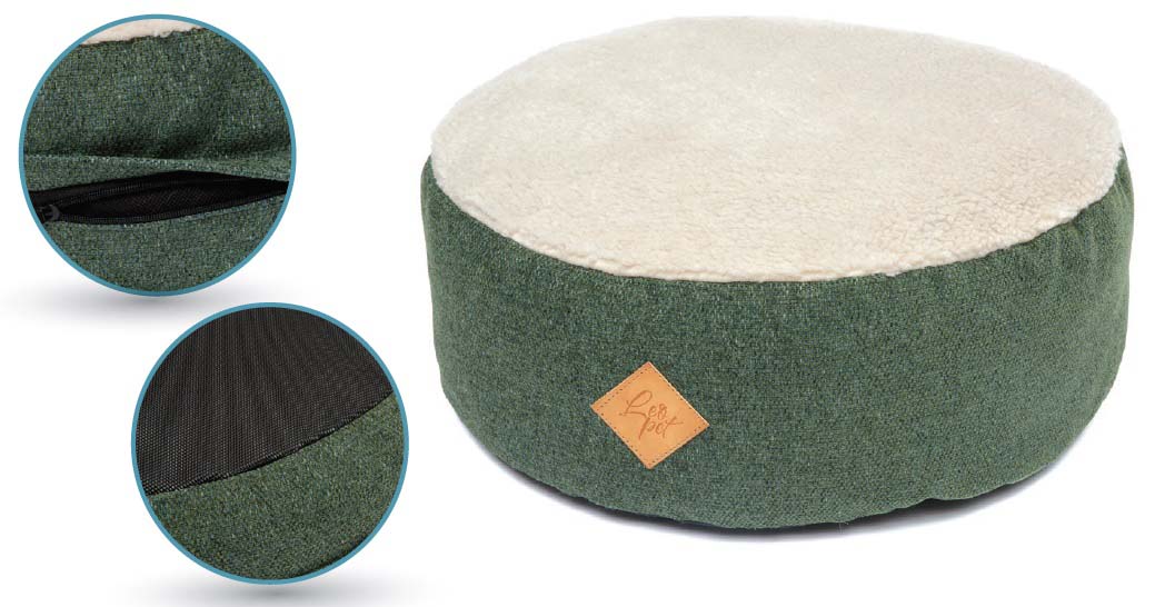 Leo pet pernă pentru câini pouf, de pluş si fleece, d80xh25cm, verde