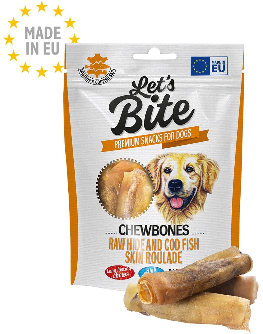 Lets Bite Chewbones - recompense pentru câini, Rulou Piele de vacă şi Cod 120g