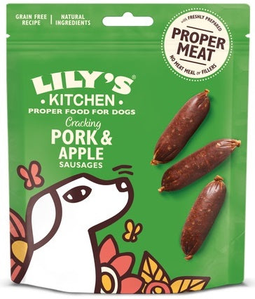 LILY\'S KITCHEN Sausages Recompensă pentru câini Cracking, cu Porc şi Mere 70g