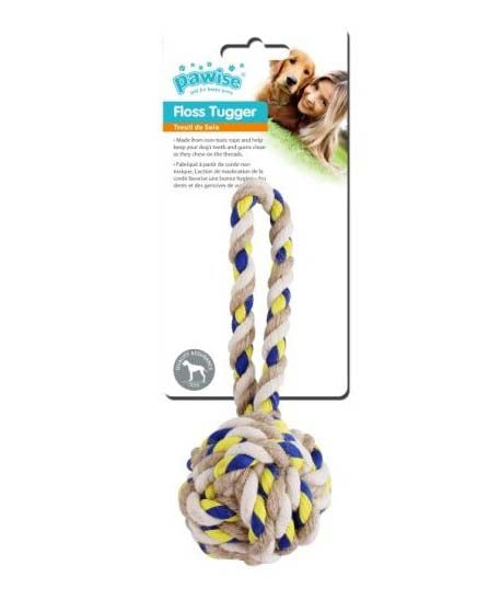Pawise jucărie pentru câini floss tugger minge cu mâner din bumbac, 23cm
