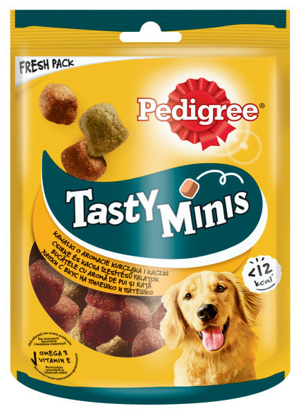 Pedigree tasty minis cu pui şi raţă 130g