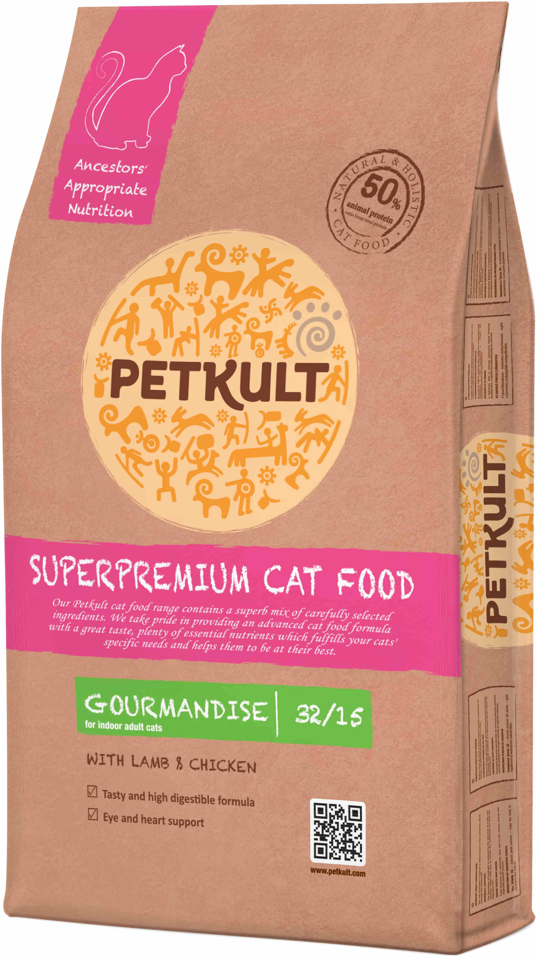 PETKULT Gourmandise, hrană uscată pentru pisici, cu Miel şi Pui 7kg