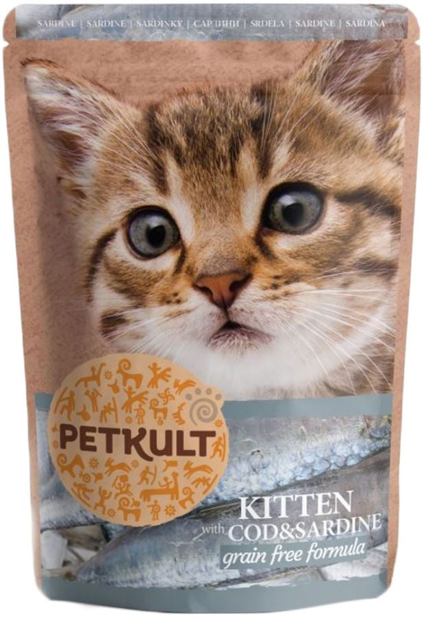 Petkult plic pentru kitten, cod şi sardine 100g