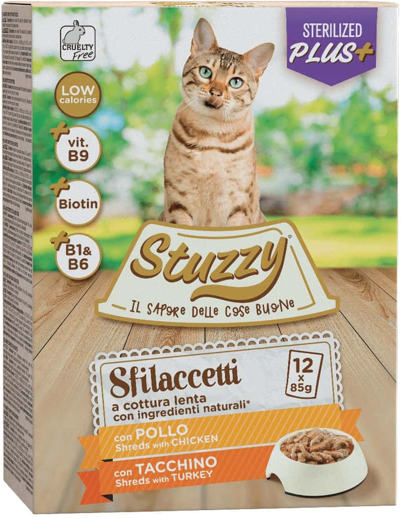 STUZZY Sfilacetti Pachet plicuri pentru pisici sterilizate Curcan/Pui 12x85g