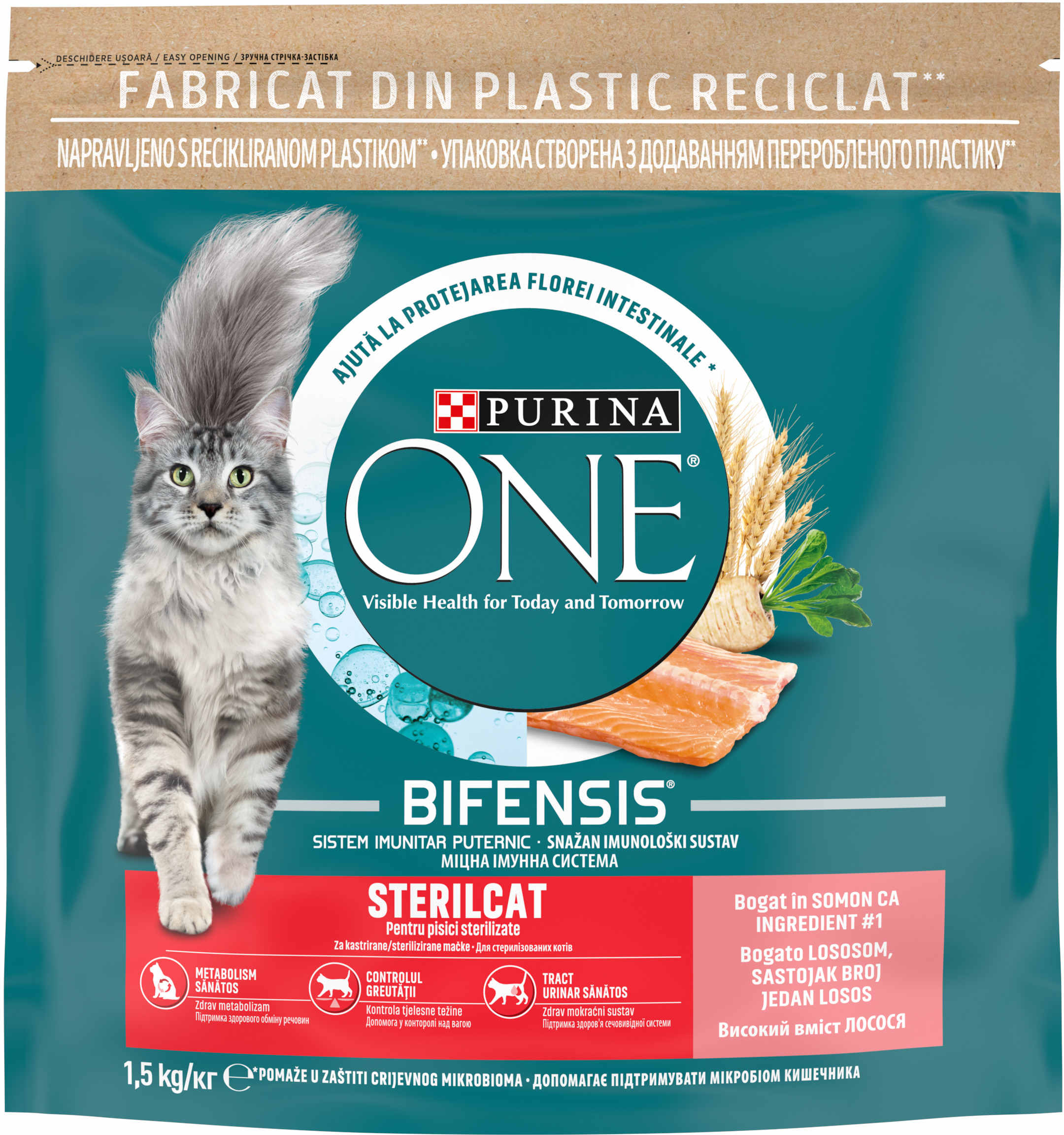 Purina one hrană uscată pentru pisici adulte sterilcat, cu somon şi grâu 1,5kg