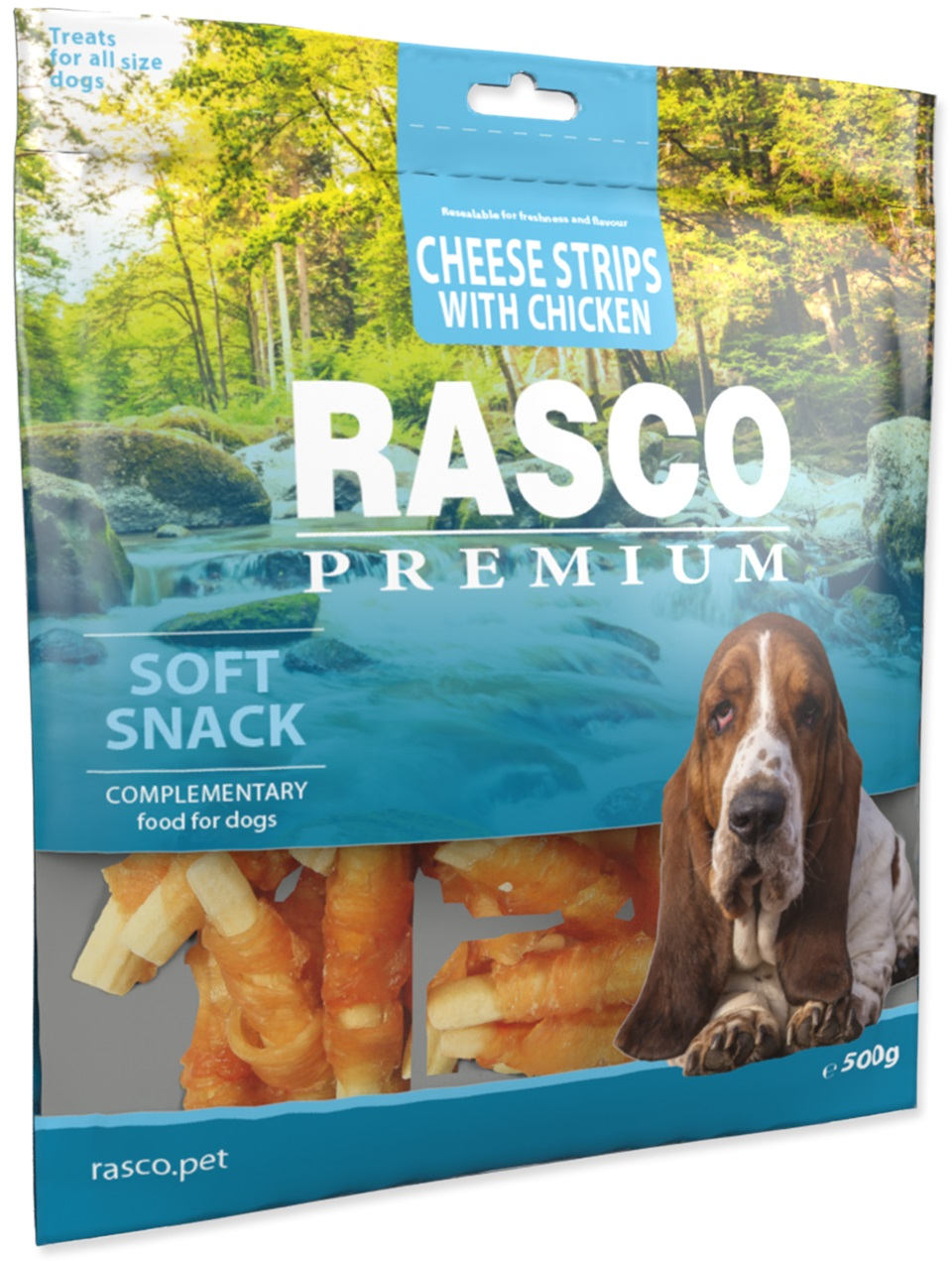 RASCO Premium Recompensă pentru câini, Felii de Brânză cu Pui 500g
