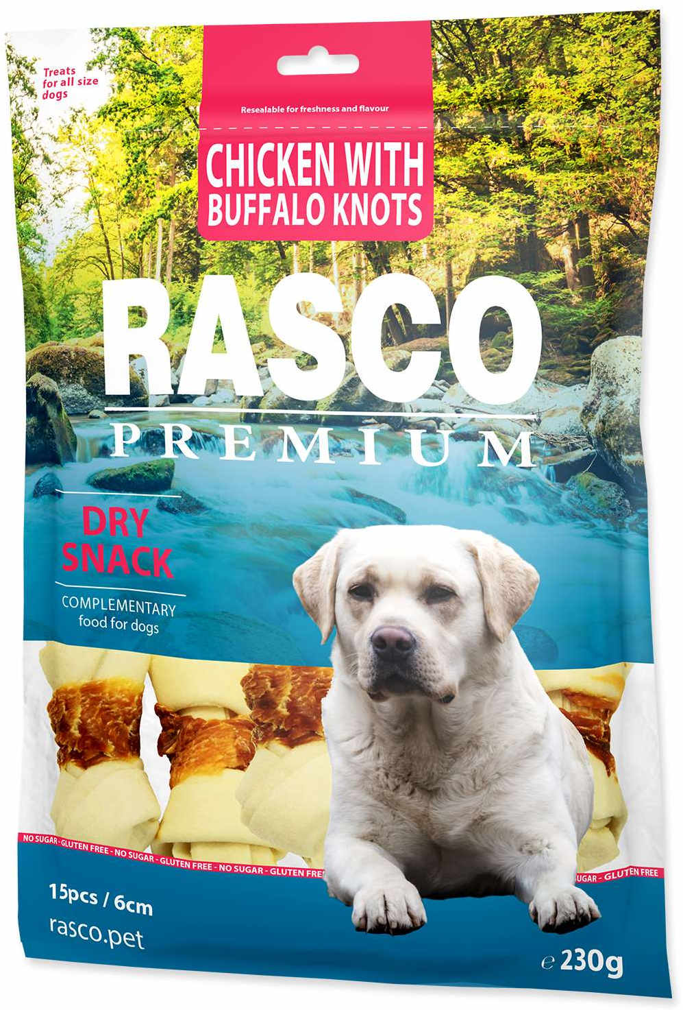 RASCO Premium Recompensă pentru câini, Piele de vacă, formă Os, cu Pui 230g