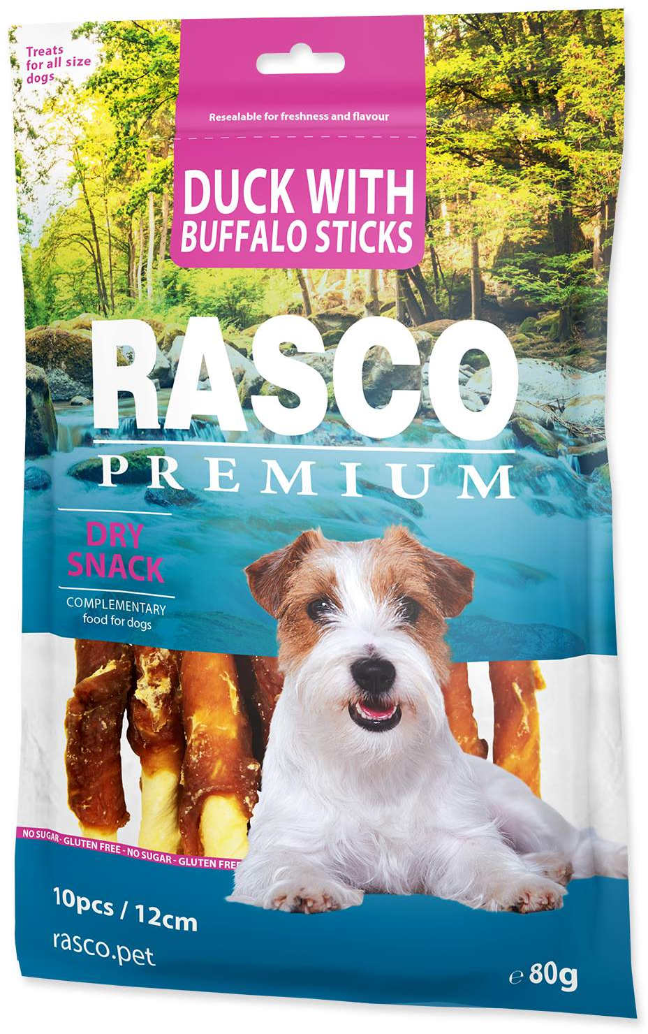 Rasco premium recompensă pentru câini, stick din piele de vacă, cu raţă 80g