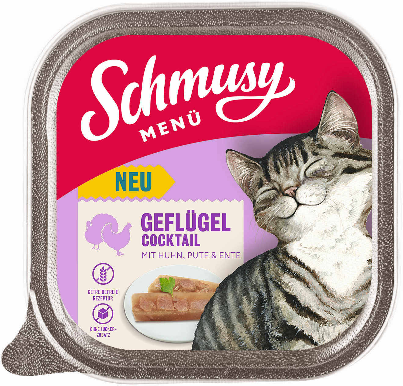Schmusy menu tăviţă pentru pisici, cocktail din carne de pasăre 100g