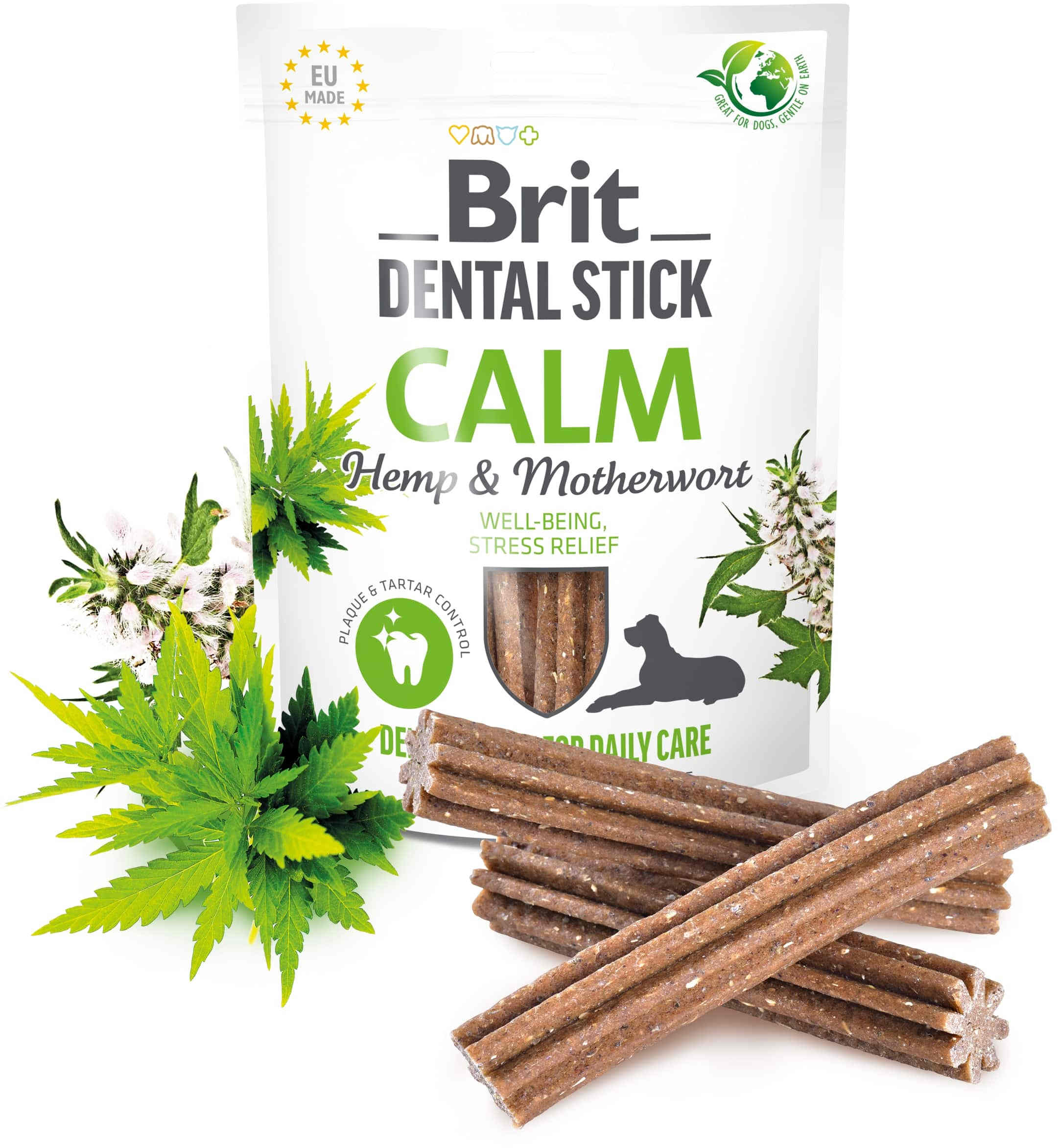 BRIT Dental Recompensă pentru câini, Calm, Cânepă/Talpa gâştei 7 bucăţi, 251g