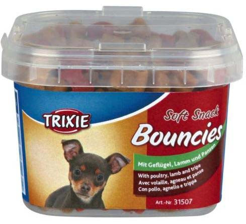 Trixie delicatese pentru câini bouncies, cu pasăre, miel şi burtă de vită 140g