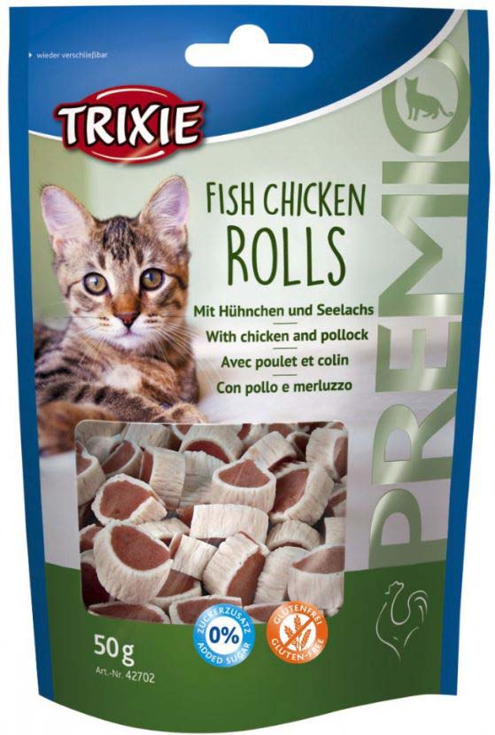 Trixie fish chicken rolls delicatese pentru pisici, cu pui şi cod 50g