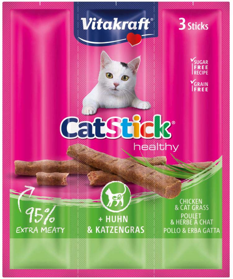 VITAKRAFT Baton Mini Recompense pentru pisici, cu Pui şi Iarba pisicii, 3buc,18g