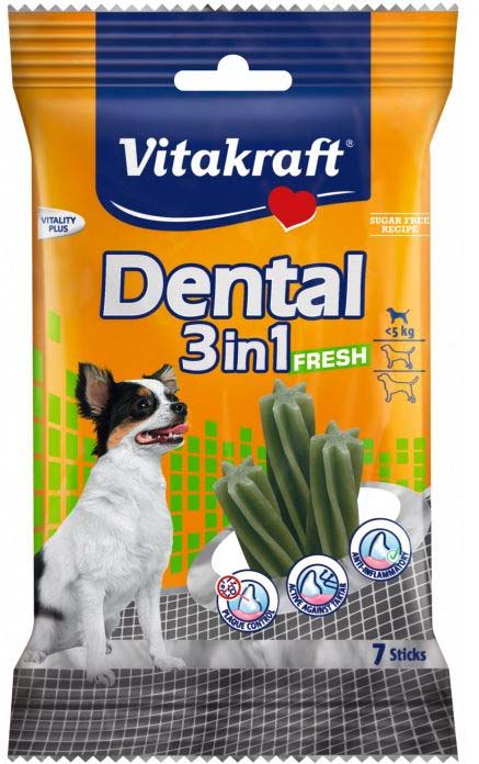 Vitakraft recompensă pentru câini dental fresh 3-în-1, xs (câini sub 5kg), 70g