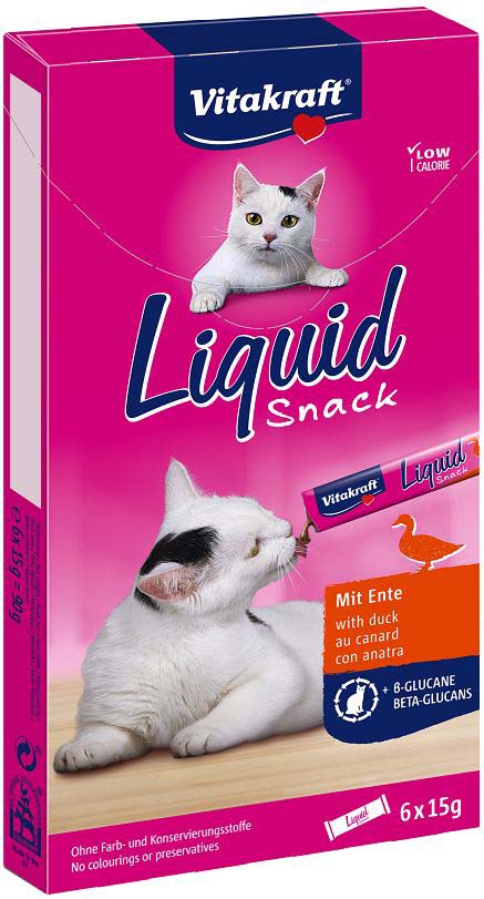 VITAKRAFT Snack lichid pentru pisici, Raţă şi Beta-Glucan (6 plicuri x 15g), 90g