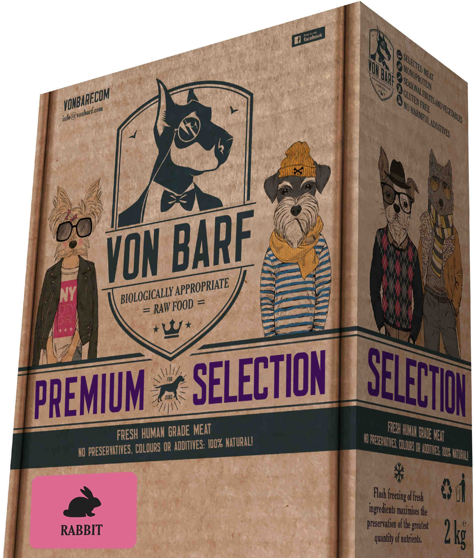 Von barf premium selection iepure, hrană crudă congelată pentru câini 8x250g