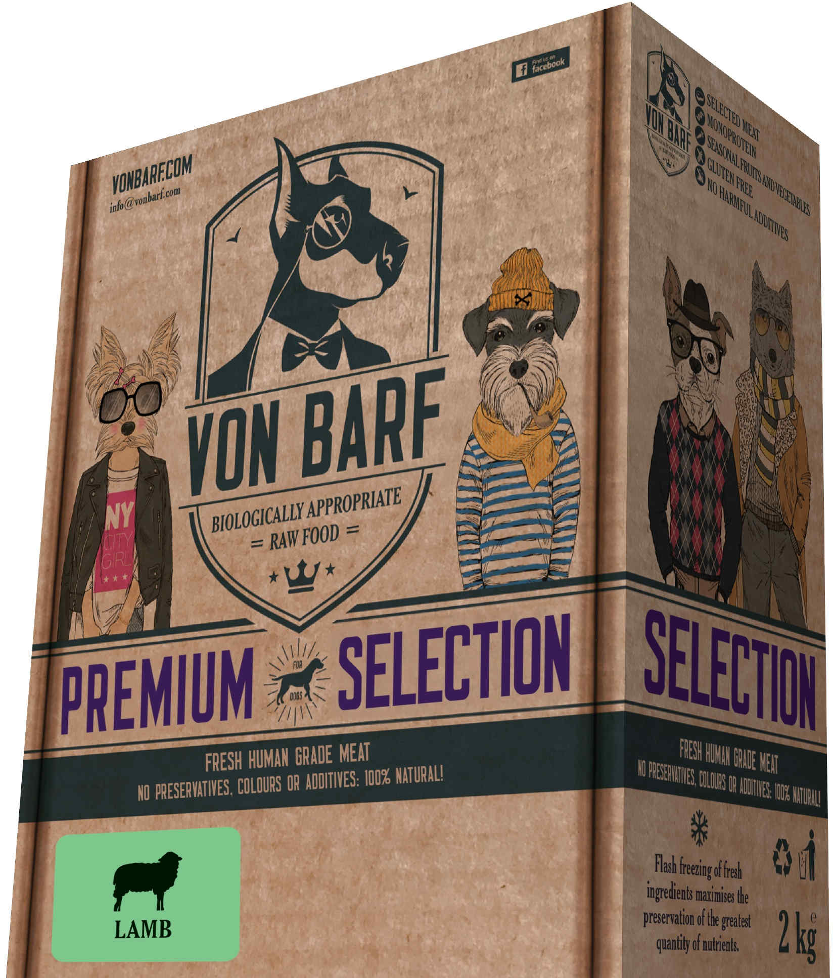 VON BARF Premium Selection Miel, hrană crudă congelată pentru câini 8x250g