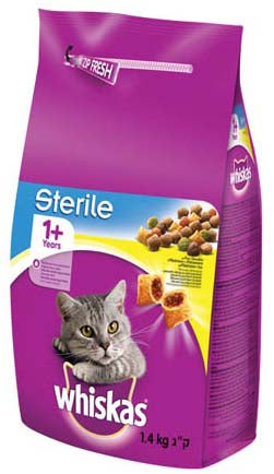 Whiskas hrană uscată pentru pisici sterilizate, cu pui 1,4kg