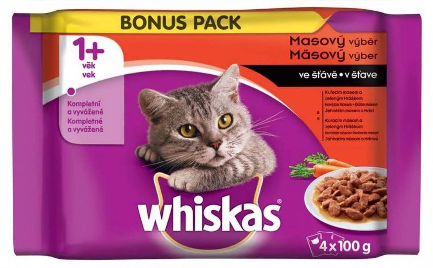 Whiskas pachet plicuri pentru pisici adult, selecţii carne şi legume 4x100g