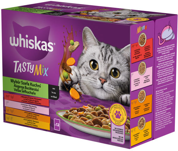 WHISKAS Tasty Mix Chefs Choice plicuri hrană umedă pisici Adulte 12x85g