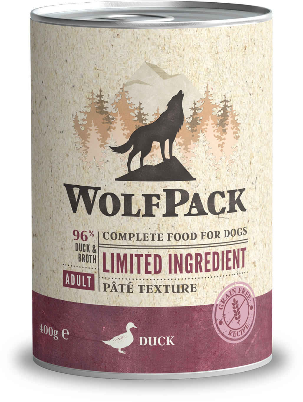 WOLFPACK Conservă pentru câini, cu număr limitat de ingrediente, Raţă
